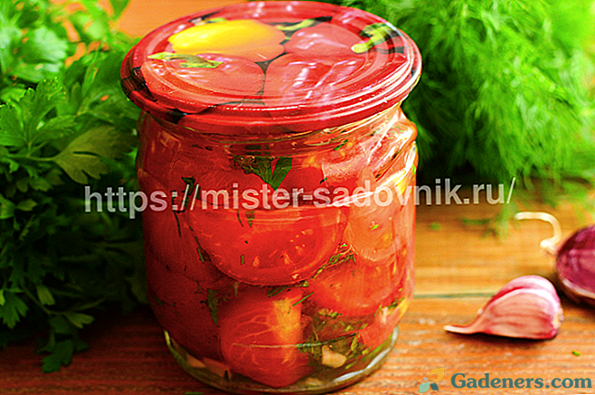 Pomidorai su česnakais žiemai be acto - receptas su nuotraukomis